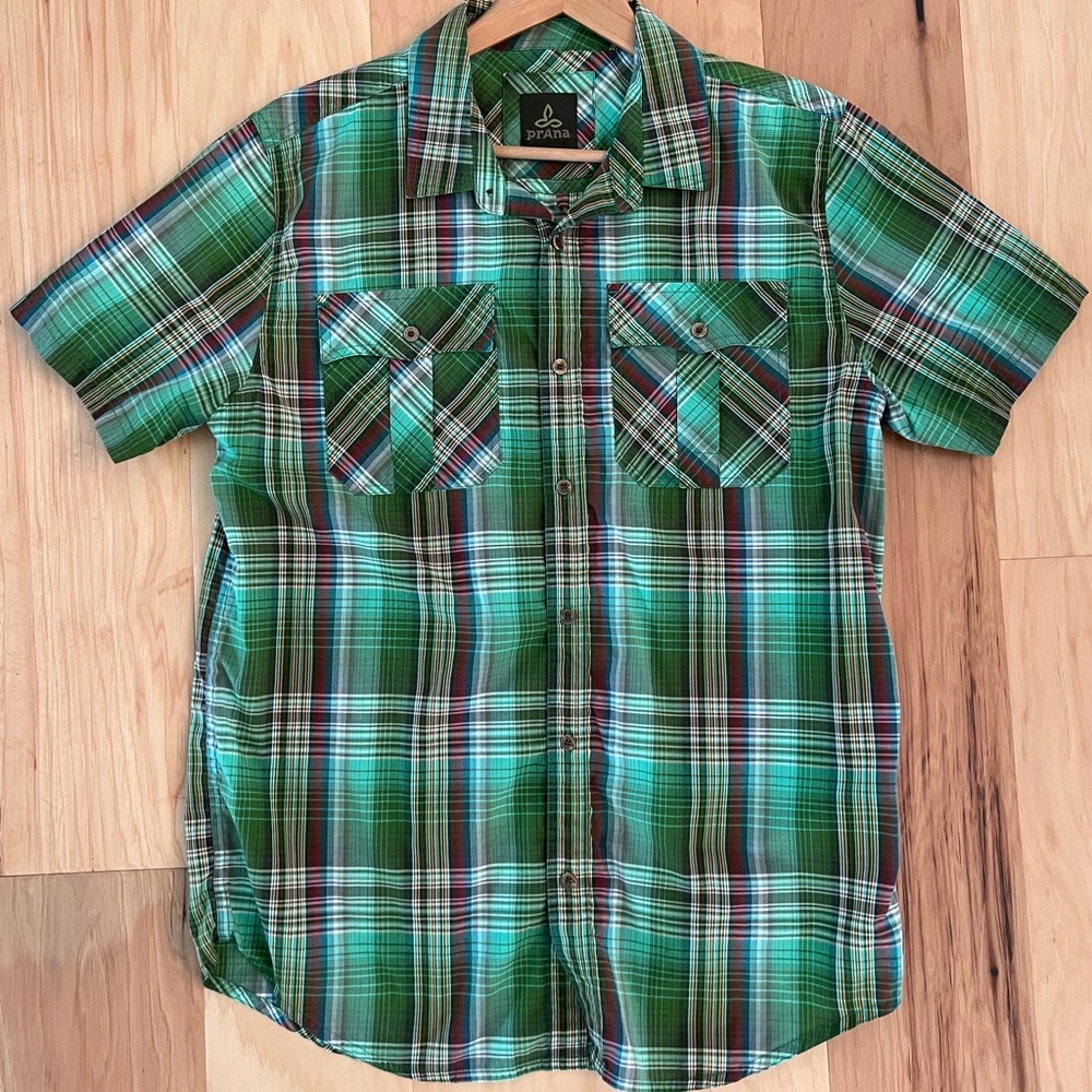 Prana green collar button up